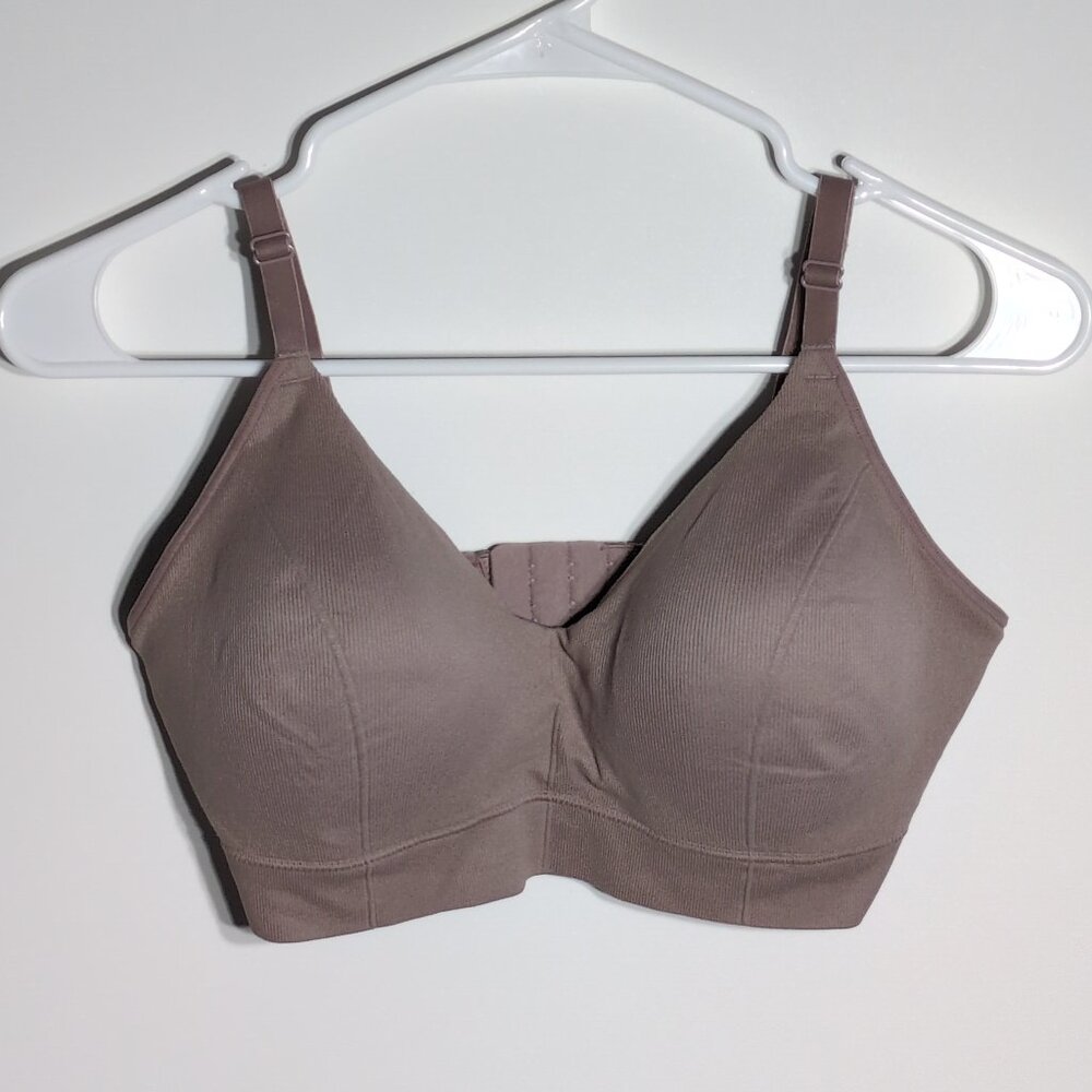 Maidenform XL Bra Wireless Ribbed Mauve Beige Brown Adjustable Full Coverage
